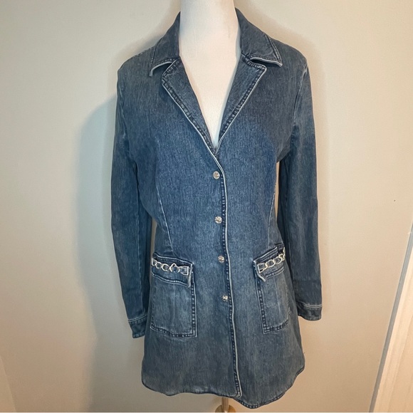 St. John Sport by Marie Denim Blazer Jacket L - Picture 1 of 8